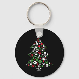 Retro Niedlichen Xmas Dog Paw Print Christmas Tree Schlüsselanhänger