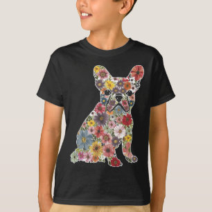 Retro Niedlicher französischer Bulldog floral Hund T-Shirt
