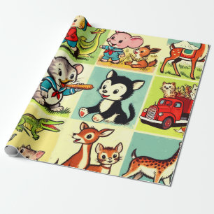 Retro-Niedlicher Tiere Comicen Geschenkpapier