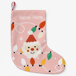 Retro Niedlicher Weihnachtsmann mit leuchtend rosa Kleiner Weihnachtsstrumpf