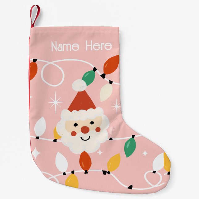 Retro Niedlicher Weihnachtsmann mit leuchtend rosa Kleiner Weihnachtsstrumpf (Vorderseite)