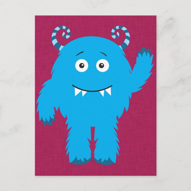 Retro niedliches blaues Monster Postkarte (Vorderseite)