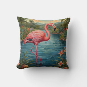 Retro niedliches Flamingo tropisches Paradies Kissen