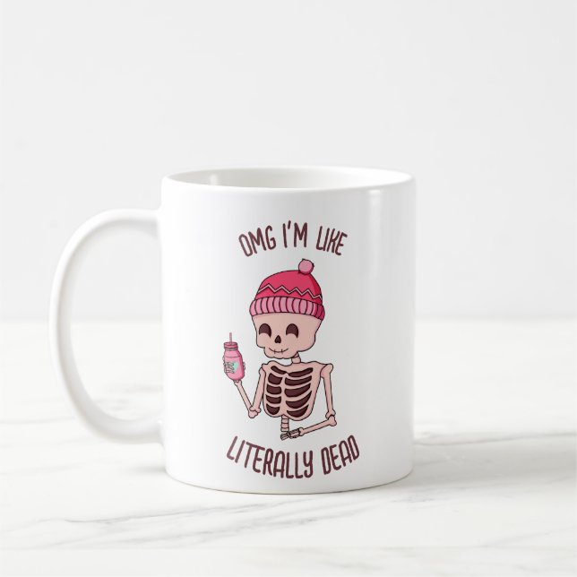 Retro Niedliches Halloween Skelett" Ich bin tot" P Kaffeetasse (Links)