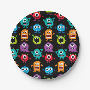 Retro niedliches Monster-Muster Pappteller
