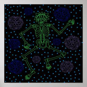 Retro Night Skeleton Polka Dots Poster