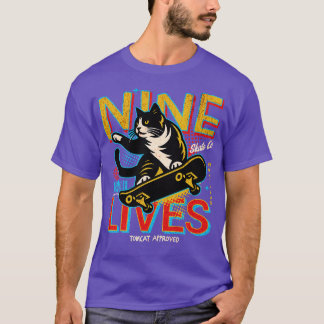 Retro Nine Lives Skate Co Lustige Skateboarding-Ka T-Shirt