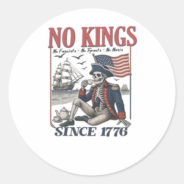 Retro No Kings Since 1776 Rejecting Kings Classic  Runder Aufkleber (Vorderseite)