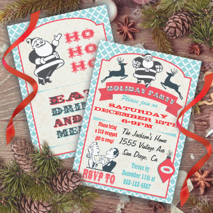 Retro Noël Cocktail fêtes Invitations