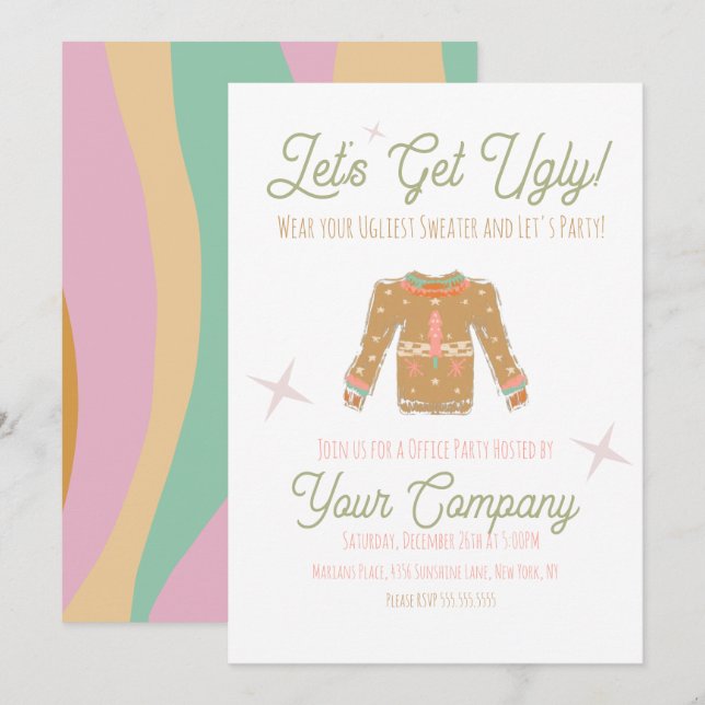 Retro Noël fête vilaine Sweater Invitation (Devant / Derrière)