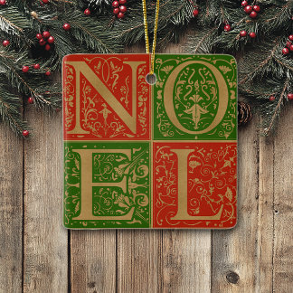 Retro Noel Rot und Grün Dekoratives Weihnachtsfest Keramikornament