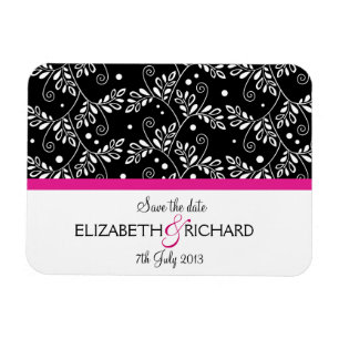 Retro noir blanc floral 'Sauvez la date' Magnet