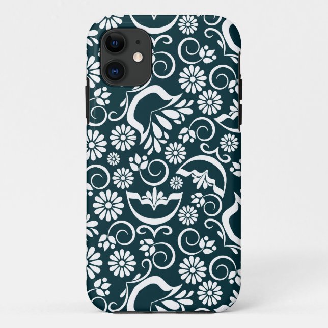 Retro noir fleurs blanches iPhone 5 Coque (Dos)