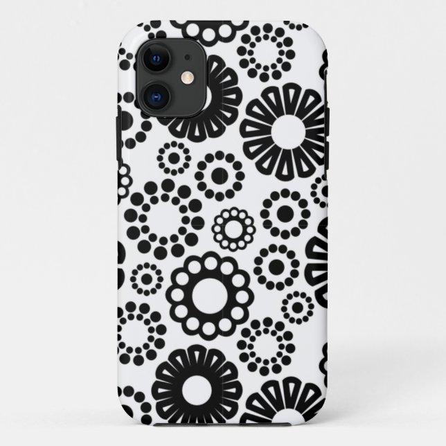 Retro noir fleurs blanches iPhone 5 Coque (Dos)