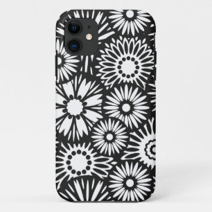 Retro noir fleurs blanches iPhone 5 Coque