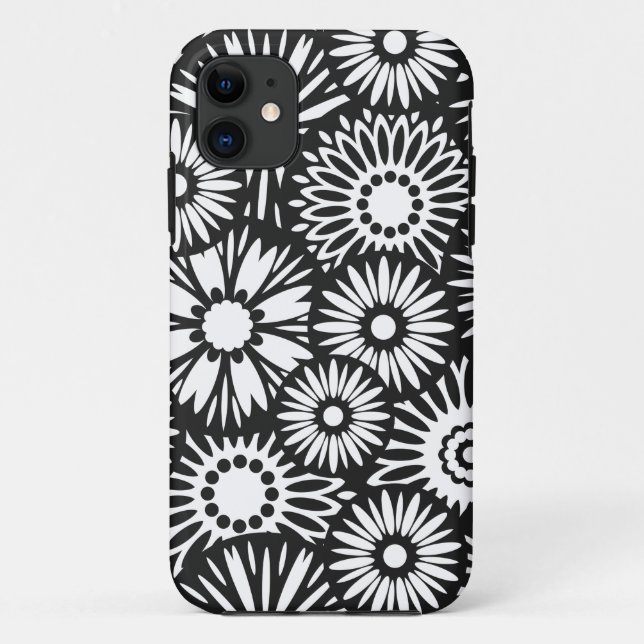 Retro noir fleurs blanches iPhone 5 Coque (Dos)