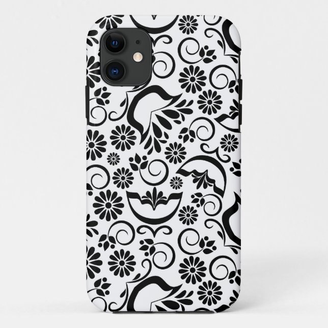 Retro noir fleurs blanches iPhone 5 Coque (Dos)