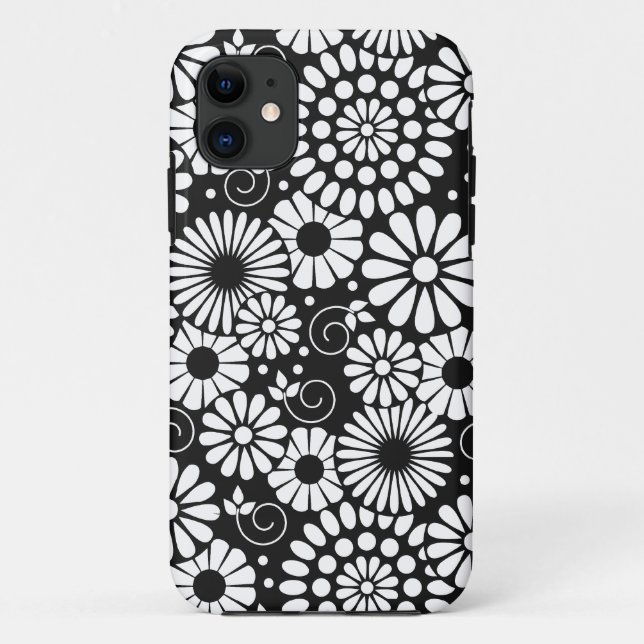 Retro noir fleurs blanches iPhone 5 Coque (Dos)