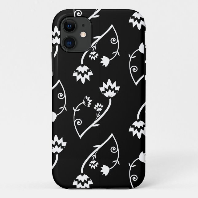 Retro noir fleurs blanches iPhone 5 Coque (Dos)