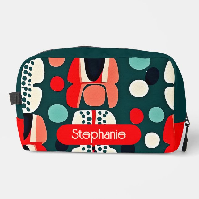 Retro Nordic Muster auf Deep Green Kosmetics Bag Waschbeutel (Vorderseite)