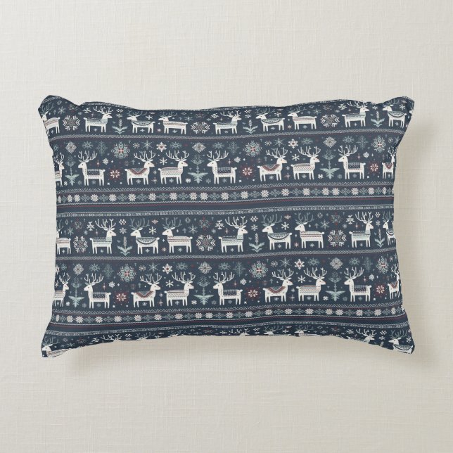 Retro Nordic Rentier Muster Dekokissen (Vorderseite)