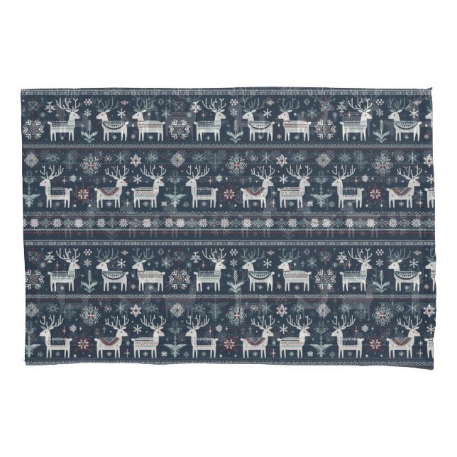 Retro Nordic Rentier Muster Kissenbezug (Vorderseite)
