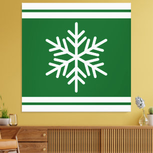 Retro Nordic Snowflake Forest Green White Stripes Leinwanddruck