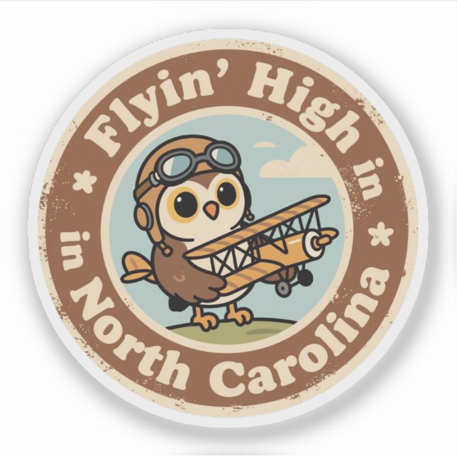 Retro North Carolina Abzeichen_ Schale mit Miniatu Aufkleber (Vorderseite)