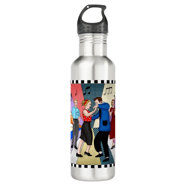 Retro Nostalgic Couple Dancing der 50er Jahre Edelstahlflasche (Vorderseite)