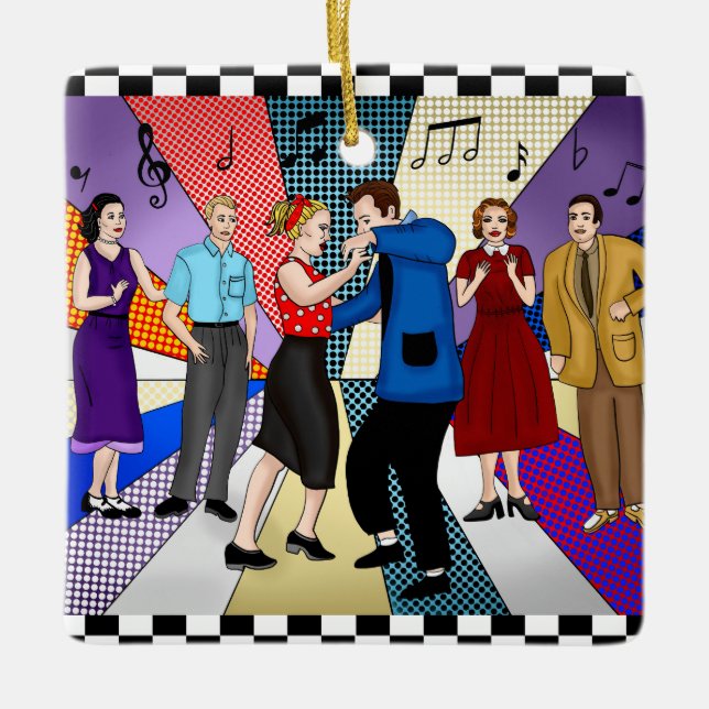 Retro Nostalgic Couple Dancing Weihnachten der 195 Keramikornament (Vorderseite)