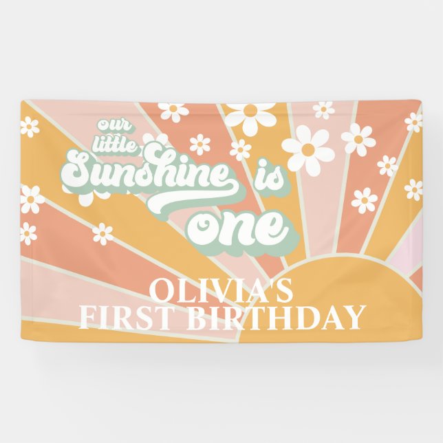 Rétro Notre Petite Bannière Anniversaire Sunshine  (Horizontal)
