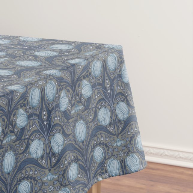 Retro Nouveau Tulips in blue and pewter Tischdecke (Beispiel)
