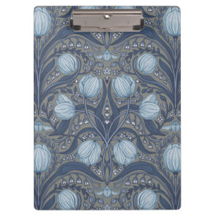 Retro Nouveau Tulpen in Blau und Zinn Klemmbrett