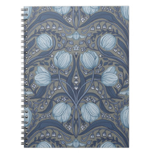 Retro Nouveau Tulpen in Blau und Zinn Notizblock