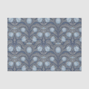 Retro Nouveau Tulpen in Blau und Zinn Seidenpapier