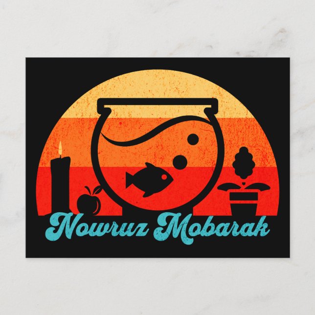 Retro Nowruz Mobarak Goldfish Postkarte (Vorderseite)