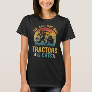 Retro nur ein Junge, der Lieben Traktoren und Katz T-Shirt