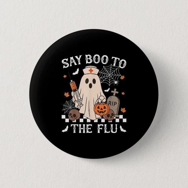 Retro Nurse Ghost Halloween Impfstoff sagen Boo zu Button (Vorderseite)