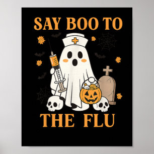 Retro Nurse Ghost Halloween Impfstoff sagen Boo zu Poster