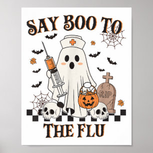 Retro Nurse Ghost Halloween Impfstoff sagen Boo zu Poster