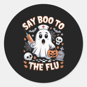 Retro Nurse Ghost Halloween Impfstoff sagen Boo zu Runder Aufkleber