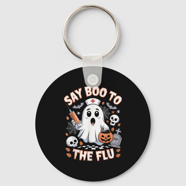 Retro Nurse Ghost Halloween Impfstoff sagen Boo zu Schlüsselanhänger (Vorderseite)