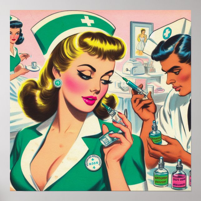 Retro Nurse Girl Illustration Poster (Vorne)