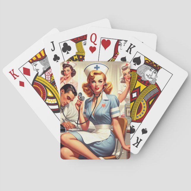 Retro Nurse Illustration Spielkarten (Rückseite)