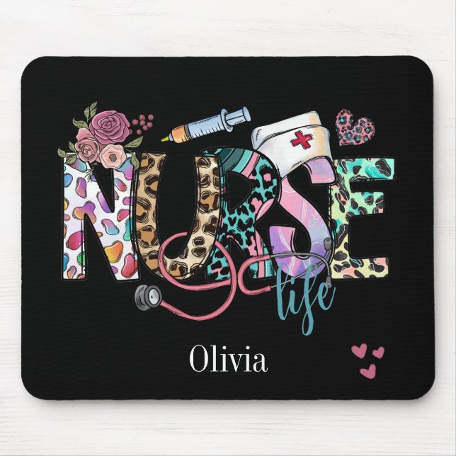 Retro Nurse Life Niedliche Typografie Mousepad (Vorne)