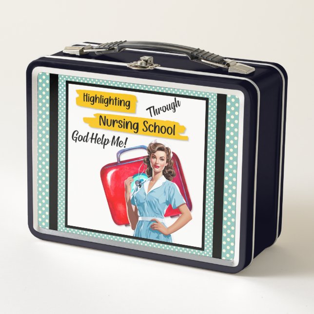 Retro Nurse Pinup_ Krankenpflege Metall Brotdose (Vorderseite)