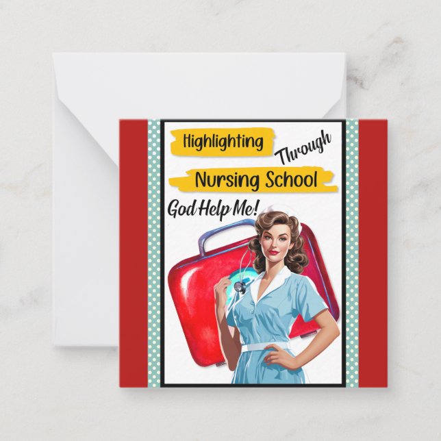 Retro Nurse Pinup_ Krankenpflege Mitteilungskarte (Vorderseite)