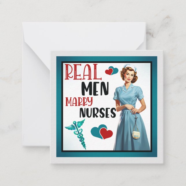 Retro Nurse Pinup_ Real Men heiraten Krankenschwes Mitteilungskarte (Vorderseite)