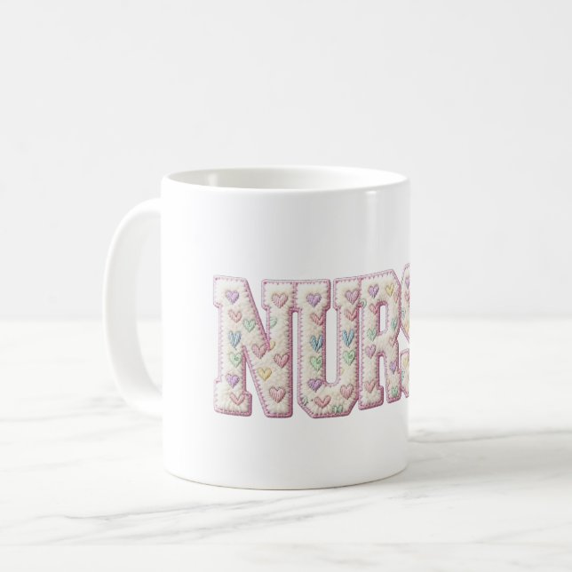 Retro Nurse Valentine , Faux Yarn Heart Coquette Kaffeetasse (Vorderseite Links)
