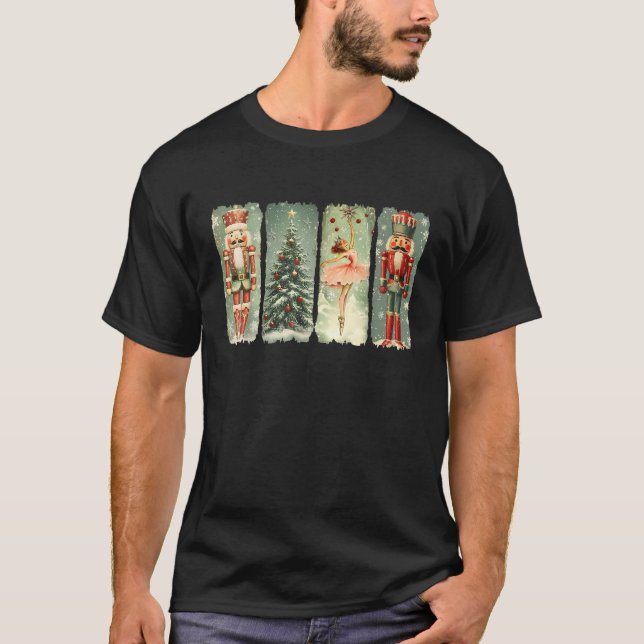 Retro Nutcracker Weihnachtsbaum Ballet Holiday Par T-Shirt (Vorderseite)